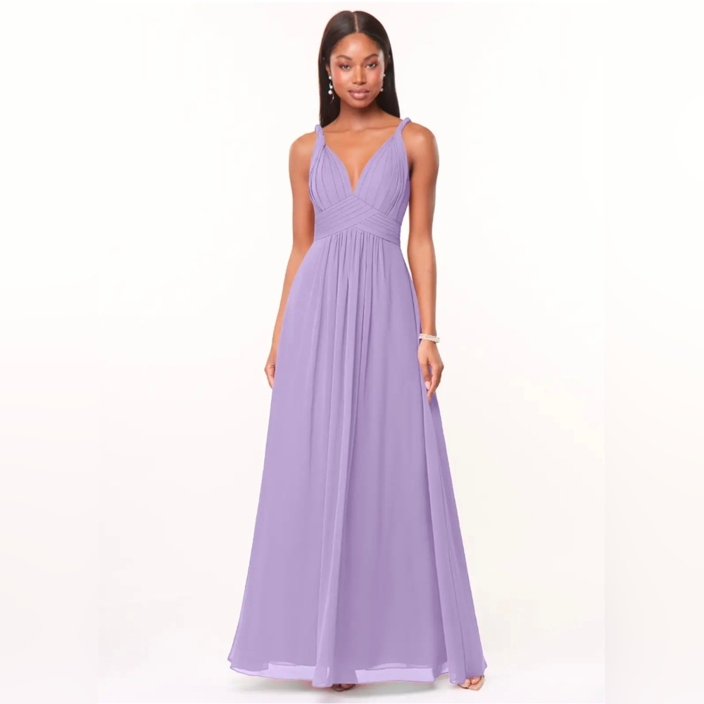EUC Azazie Maren A-Line Pleated Chiffon Dress in LILAC Sz A6